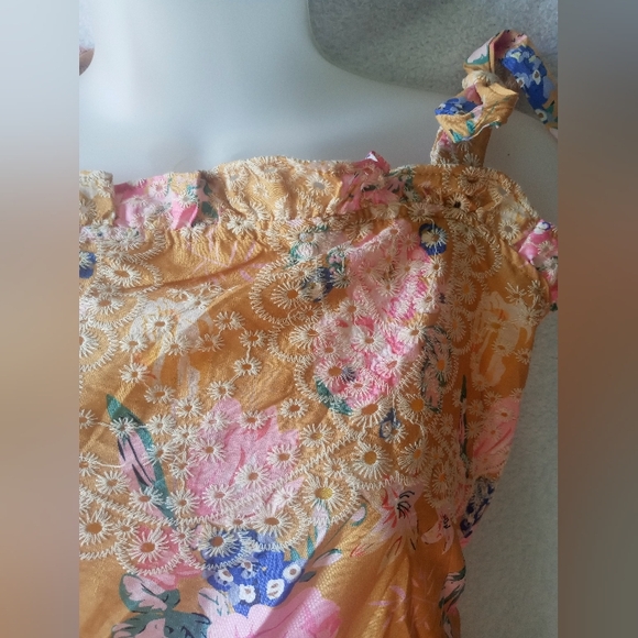 Floral Tie-Shoulder Sundress in Mustard and Pink - Picture 4 of 8